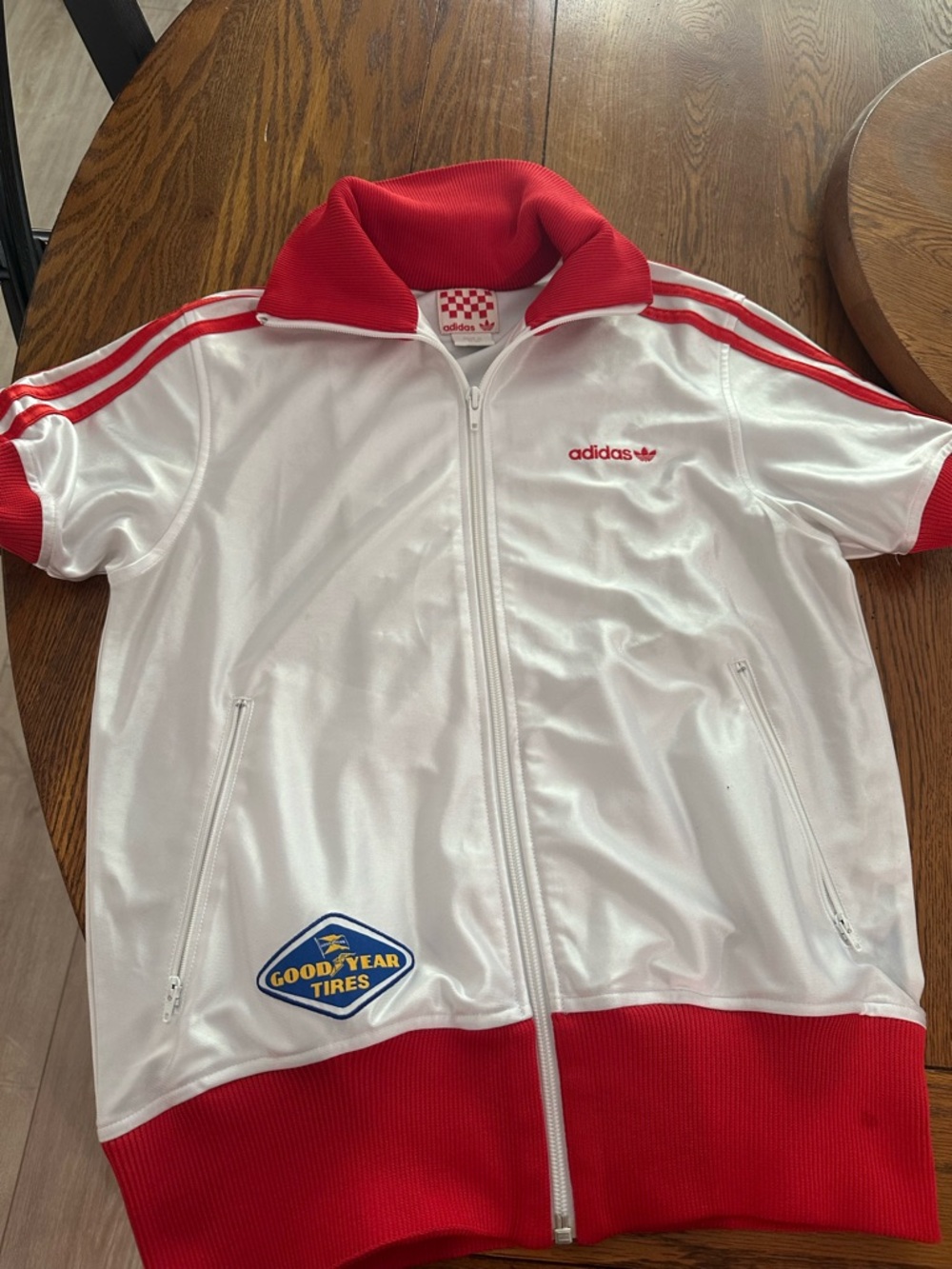 Women’s Adidas White & Red Ribbed Collar Track Jacket